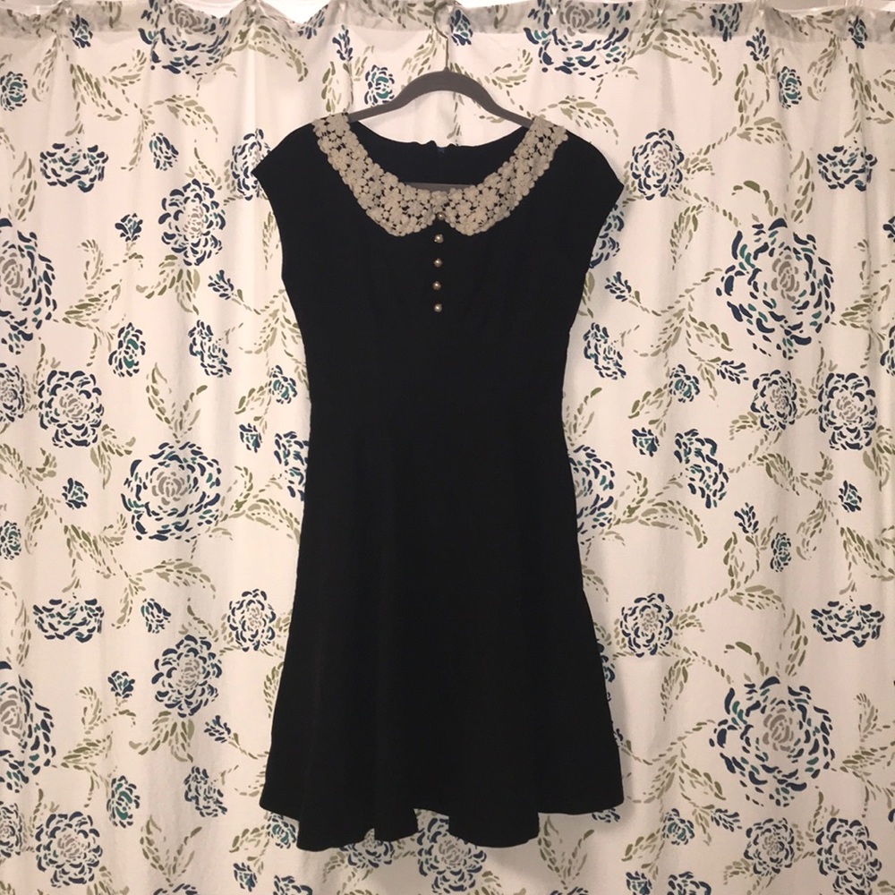 Vintage Style Black Swing Dress with Pearl Buttons